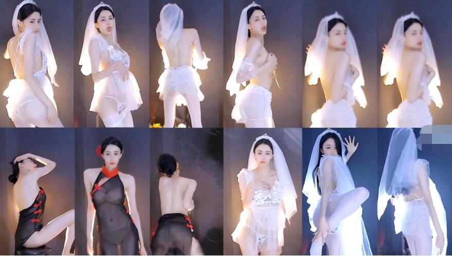 【CC、白妖妖】最新婚纱定制，透视内衣钉子，裸背雪白无暇（4V）