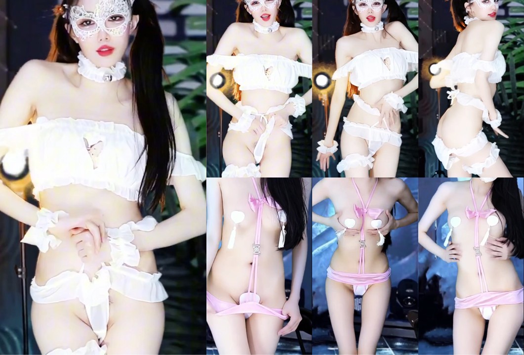 【CC、白妖妖】灵魂感恩群，7月新舞蹈，C字裤，逼毛可见，玩弄挤压奶子（2V）