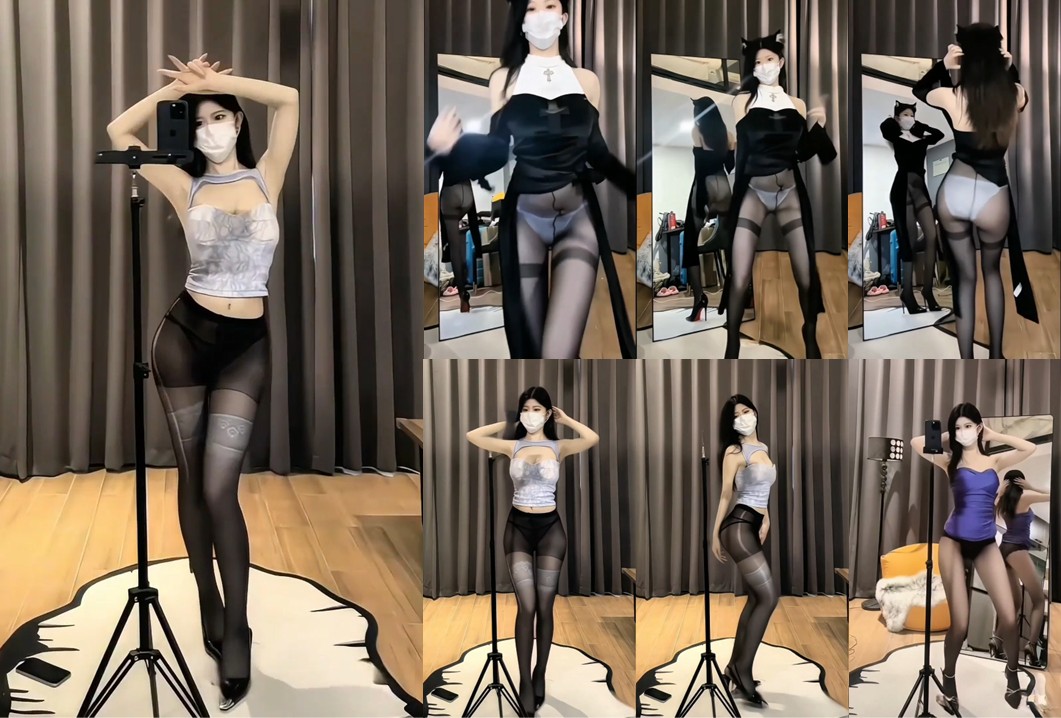 【抖音、小鱼xy】黑丝骚舞，玉腿穿上黑丝，蕾丝丁字，美艳性感（3V）